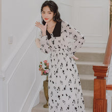 Load image into Gallery viewer, Flocking Floral Dress Elegant Female Design Sense V-neck Sweet Retro Vestido Midi Fall Women Korean Casual One-Piece Dresses