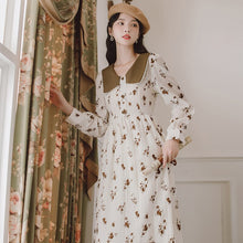 Load image into Gallery viewer, Flocking Floral Dress Elegant Female Design Sense V-neck Sweet Retro Vestido Midi Fall Women Korean Casual One-Piece Dresses