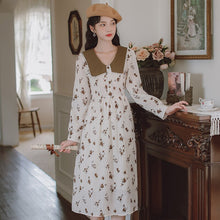 Load image into Gallery viewer, Flocking Floral Dress Elegant Female Design Sense V-neck Sweet Retro Vestido Midi Fall Women Korean Casual One-Piece Dresses