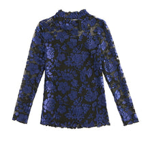 Load image into Gallery viewer, Flocking Lace Tops New 2021 Autumn Long Sleeve Hollow Out Women&#39;s T-Shirt Elegant Slim Female Shirt Blusas