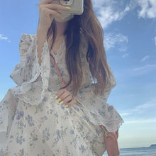 Load image into Gallery viewer, Floral Beach Evening Party Midi Dresses Women Lace Print Sweet Korean Casual Elegant Dress Long Sleeve Boho Sundress Summer 2021