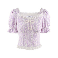 Load image into Gallery viewer, Floral Elegant Blouse Female Summer 2021 Purple Sweet Cute Korean Style Top Women Lace Slim High Street Casual Shirts Boho Print