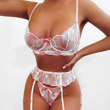 Load image into Gallery viewer, Floral Embroidery Sensual Lingerie Women&#39;s Underwear Fancy Transparent Bra and Brief Set with Graters Sexy Lace Erotic Intimate