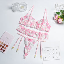 Load image into Gallery viewer, Floral Embroidery Sensual Lingerie Women&#39;s Underwear Fancy Transparent Bra and Brief Set with Graters Sexy Lace Erotic Intimate