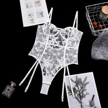 Load image into Gallery viewer, Floral Embroidery Sexy Lingerie Sling Bodysuit Lace Straps Women Mesh See-Through Sensual Lingerie Exotic Garters Underwear Set