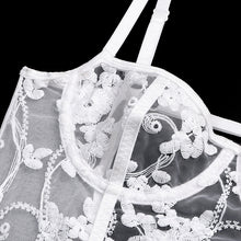 Load image into Gallery viewer, Floral Embroidery Sexy Lingerie Sling Bodysuit Lace Straps Women Mesh See-Through Sensual Lingerie Exotic Garters Underwear Set