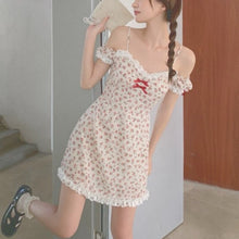 Load image into Gallery viewer, Floral Kawaii Sexy Party Mini Dresses Women Off Shoulder Print Sweet Beach Strap Dress Lace Chiffon Casual Summer Sundress 2021