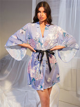 Load image into Gallery viewer, Floral Mesh Robe Female Lingerie Sleepwear Silky Bridal Wedding Gift Casual Kimono Bathrobe Gown Nightgown Sexy Nightwear