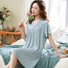 Load image into Gallery viewer, Floral Night Dress Women Sleepwear Plus Size 3XL Ladies Nightwear Elegant Women Nightgown Homewear New Summer Home Dress Nightie