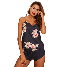 Load image into Gallery viewer, Floral Print Cami Top With Shorts Satin Night Set Ladies Sleepwear Sexy Pajamas Set Soft Homewear