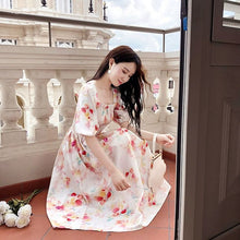 Load image into Gallery viewer, Floral Print Dress Women Party Long Dresses Puff Short Sleeve Elegant Summer Sexy Club Dress Sweet Laides Chic Maxi Dresses 2021