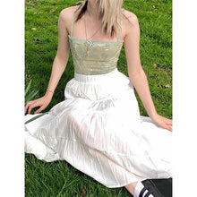 Load image into Gallery viewer, Floral Print Fairycore Aesthetic Corset Camis Strap Mesh Ruffles Trim Green Y2K Korean Clothing Overbust  Tank Tops Hot Softgirl