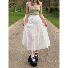 Load image into Gallery viewer, Floral Print Fairycore Aesthetic Corset Camis Strap Mesh Ruffles Trim Green Y2K Korean Clothing Overbust  Tank Tops Hot Softgirl