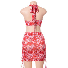 Load image into Gallery viewer, Floral Print Mini Dress Sets Women Fashion Summer Holiday Party Halter Crop Top Short Skirt Suits Backless Tight 2 Two Piece Set