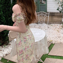 Load image into Gallery viewer, Floral Print Puff Short Sleeve Women Dress High Waist Sexy  Slash Neck Party Long Dresses Elegant Lace Up Sweet Summer Vestidos