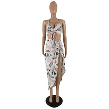 Load image into Gallery viewer, Floral Print Summer Two Piece Dress Set Summer Outfit for Women Spaghetti Strap Crop Top and Side High Split Maxi Skirt 2021