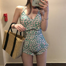 Load image into Gallery viewer, Floral Print Swimsuit Women&#39;s One Piece Swimwear Sexy Bandage Beach Bathsuit Ruffle Swim Bodysuit Push Up Pad Trikini Bathers