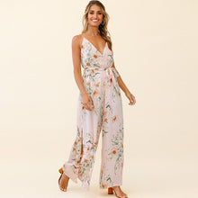 Load image into Gallery viewer, Floral Print Wide Leg Split Fork V Neck Sleeveless Sling Rompers Women Casual Streetwear Beach Party Holiday Jumpsuits