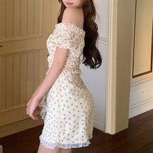 Load image into Gallery viewer, Floral Puff Sleeve Short Slash Neck Crop Top + High Waist Split Floral Skirt Two Piece Sets Women Sweet Style Ensembles Femme