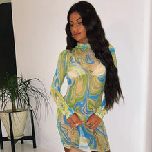 Load image into Gallery viewer, Floral Tulle Colorful Beach Dress Summer Women 2021 Vacation Long Sleeve Sexy Party Mini Bodycon Dresses Casual Holiday Sundress