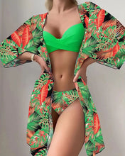 Load image into Gallery viewer, Floral Twist Low Waist Bikini Set Cover Up Swimsuit For Women Push Up Long Sleeve Three Pieces Swimwear 2023 Beach Bathing Suits