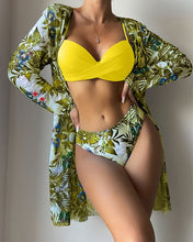 Load image into Gallery viewer, Floral Twist Low Waist Bikini Set Cover Up Swimsuit For Women Push Up Long Sleeve Three Pieces Swimwear 2023 Beach Bathing Suits