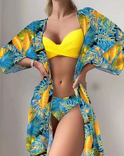 Load image into Gallery viewer, Floral Twist Low Waist Bikini Set Cover Up Swimsuit For Women Push Up Long Sleeve Three Pieces Swimwear 2023 Beach Bathing Suits