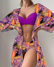 Load image into Gallery viewer, Floral Twist Low Waist Bikini Set Cover Up Swimsuit For Women Push Up Long Sleeve Three Pieces Swimwear 2023 Beach Bathing Suits
