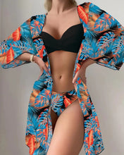 Load image into Gallery viewer, Floral Twist Low Waist Bikini Set Cover Up Swimsuit For Women Push Up Long Sleeve Three Pieces Swimwear 2023 Beach Bathing Suits