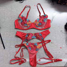 Load image into Gallery viewer, Floral Valentine Lingerie 4-Piece Underwear Seamless Bralette Underwire Push Up Underwear Embroidery Sensual Bilizna Exotic Sets