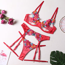 Load image into Gallery viewer, Floral Valentine Lingerie 4-Piece Underwear Seamless Bralette Underwire Push Up Underwear Embroidery Sensual Bilizna Exotic Sets