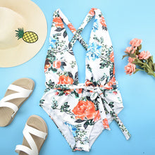 Load image into Gallery viewer, Floral Waist Tie Bikini Swimsuit Women Jump Suits for Women Swimming Suit for Women