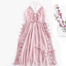 Load image into Gallery viewer, Flower Embroidery Deep V Suspender Sleepwear Women Sexy Lingerie Lace High Split Nightdress Homewear Lingerie Nightgowns