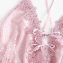 Load image into Gallery viewer, Flower Embroidery Deep V Suspender Sleepwear Women Sexy Lingerie Lace High Split Nightdress Homewear Lingerie Nightgowns