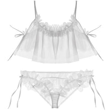 Load image into Gallery viewer, Flowers Swaying Woman Chiffon Sexy Pajamas White Suspender Lace Tops Sexy Pajamas Set Anime Lingerie Sleepwear