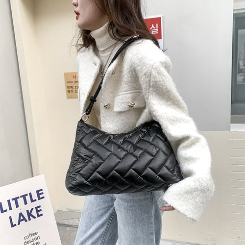 Folds Small Tote Padded Handbags Designer Quilted Women Shoulder Bags Luxury Nylon Down Cotton Underarm Bag Winter Purse 2022