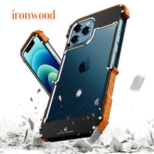 Load image into Gallery viewer, For iPhone 14 13 12 11 Pro Max 12 Mini SE 2020 X 10 6 6s 7 8 Plus XR XS Case Aluminum Bumper Metal &amp; Wood Shockproof Phone Case