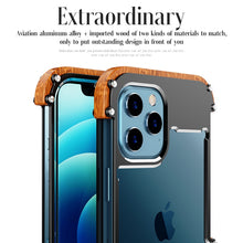 Load image into Gallery viewer, For iPhone 14 13 12 11 Pro Max 12 Mini SE 2020 X 10 6 6s 7 8 Plus XR XS Case Aluminum Bumper Metal &amp; Wood Shockproof Phone Case