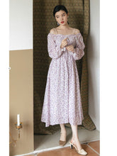 Load image into Gallery viewer, French Beaded Strapless Sexy Vestido Floral Feminina Purple Sweet Romantic Chiffon Print Fairy Dress Fall Dresses for women 2021