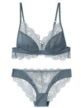 Load image into Gallery viewer, French Bra Set Sexy Lace Bralette Triangle Cup Underwear Thin Lingerie Chest Pad Bra and Panty Set Wireless Back Closure