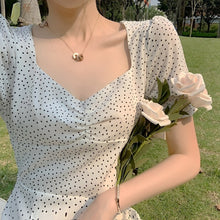 Load image into Gallery viewer, French Chiffon Dress Women Puff Sleeve Point Print Vintage Retro Dress Office Lady Casual Summer Elegant Split Dress Women 2020