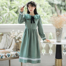 Load image into Gallery viewer, French Elegant Dresses Cute Soft Female Mori Green Midi Dress mujer Fall Sweet Doll Neck Dress Halloween Costume Lovely Femme