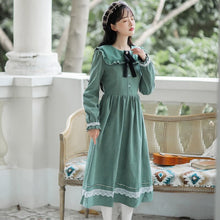 Load image into Gallery viewer, French Elegant Dresses Cute Soft Female Mori Green Midi Dress mujer Fall Sweet Doll Neck Dress Halloween Costume Lovely Femme