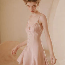 Load image into Gallery viewer, French Elegant Homewear Mini Skirts Silk Nightgown Women Satin A-line Sexy Sleepwear White Fairy Dresses Ladies Lace Nightwear