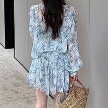 Load image into Gallery viewer, French Fairy V-neck Sunscreen Floral Shirt High Waist Skirt Two-piece Sets Women Conjuntos De Vestido Summer 2021 Ensemble Femme