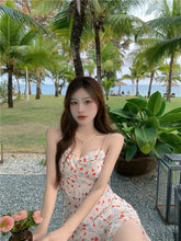 Load image into Gallery viewer, French Floral Pearl Suspender Dress Mid-Length 2021summer New Fresh Split Skirt Women&#39;s Clothing