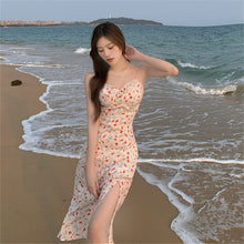 Load image into Gallery viewer, French Floral Pearl Suspender Dress Mid-Length 2021summer New Fresh Split Skirt Women&#39;s Clothing