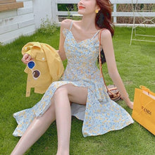 Load image into Gallery viewer, French Floral Strap Dress Women Korean Sweet Cute Chic Irregular Fairy Dress Female Sexy Kawaii Party Midi Kwaii Dress 2021 New
