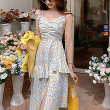 Load image into Gallery viewer, French Floral Strap Dress Women Korean Sweet Cute Chic Irregular Fairy Dress Female Sexy Kawaii Party Midi Kwaii Dress 2021 New