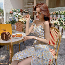 Load image into Gallery viewer, French Floral Strap Dress Women Korean Sweet Cute Chic Irregular Fairy Dress Female Sexy Kawaii Party Midi Kwaii Dress 2021 New